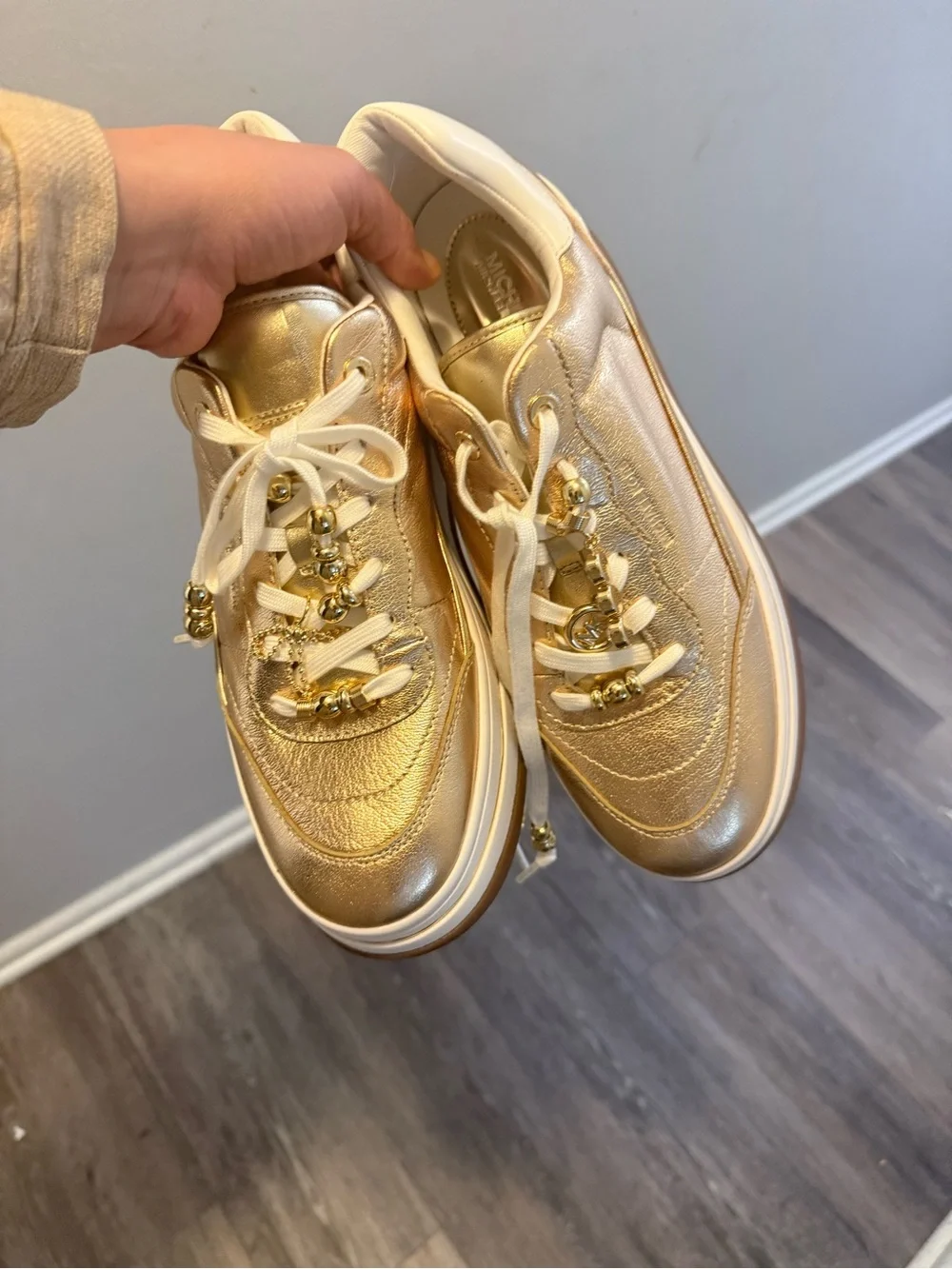 Michael Kors Metallic Gold Platform Leather Sneakers